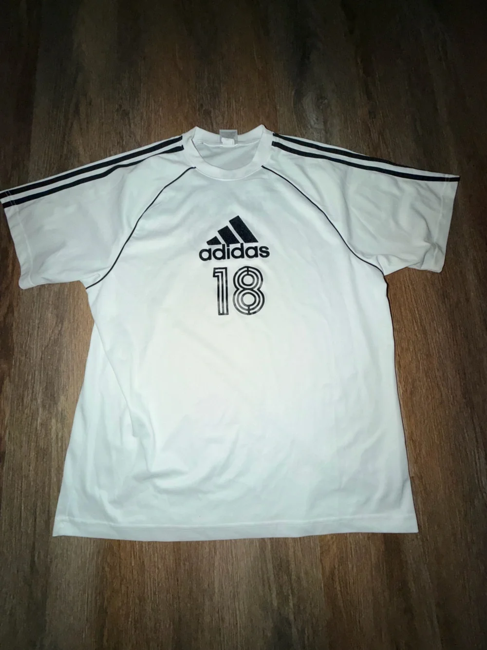 adidas White Short Sleeve Jersey with Black Logo and Accents